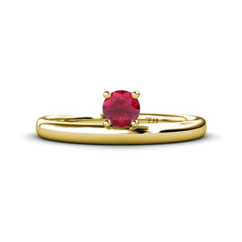 Celeste Bold 5.00 mm Round Ruby Solitaire Asymmetrical Stackable Ring 