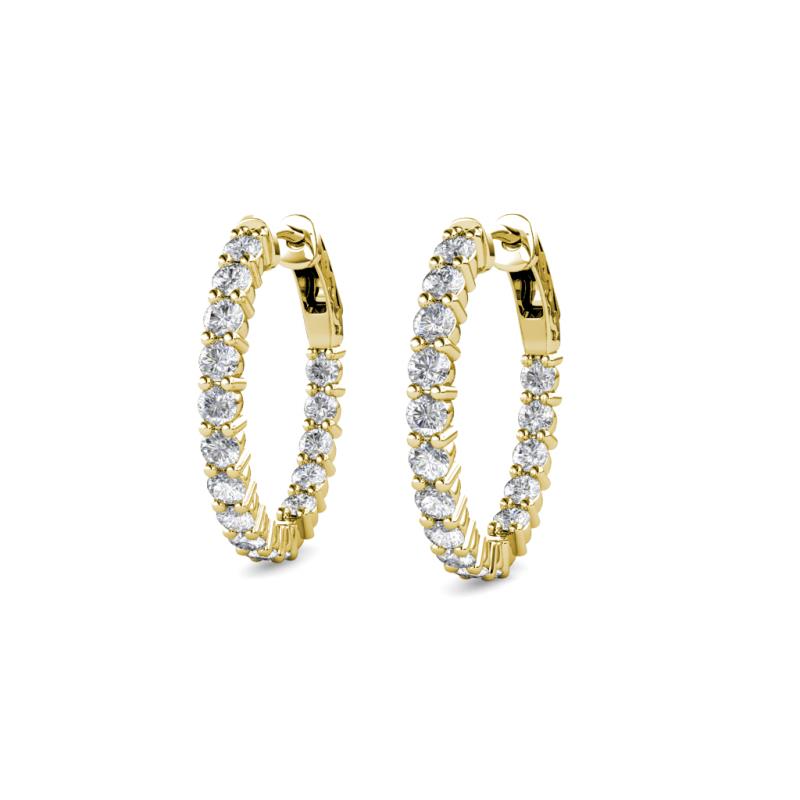Round Diamond 5/8 ctw Inside-Out Womens Hoop Earrings 14K Yellow Gold ...