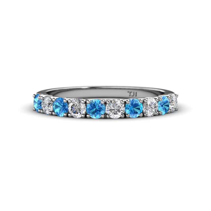 Emlynn 3.00 mm Blue Topaz and Lab Grown Diamond 10 Stone Wedding Band 