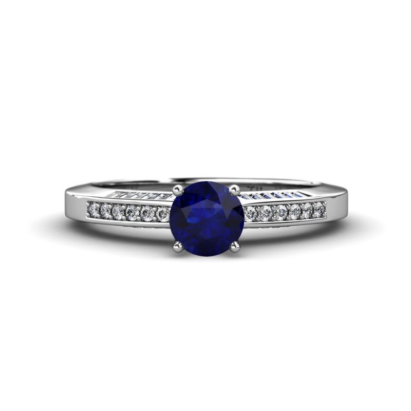 Lumina Classic Round Blue Sapphire with Round and Baguette Diamond Engagement Ring 
