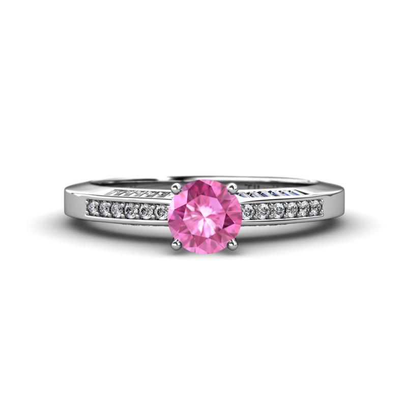 Lumina Classic Round Pink Sapphire with Round and Baguette Diamond Engagement Ring 