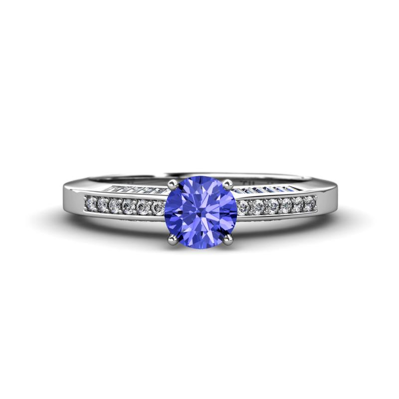 Lumina Classic Round Tanzanite with Round and Baguette Diamond Engagement Ring 