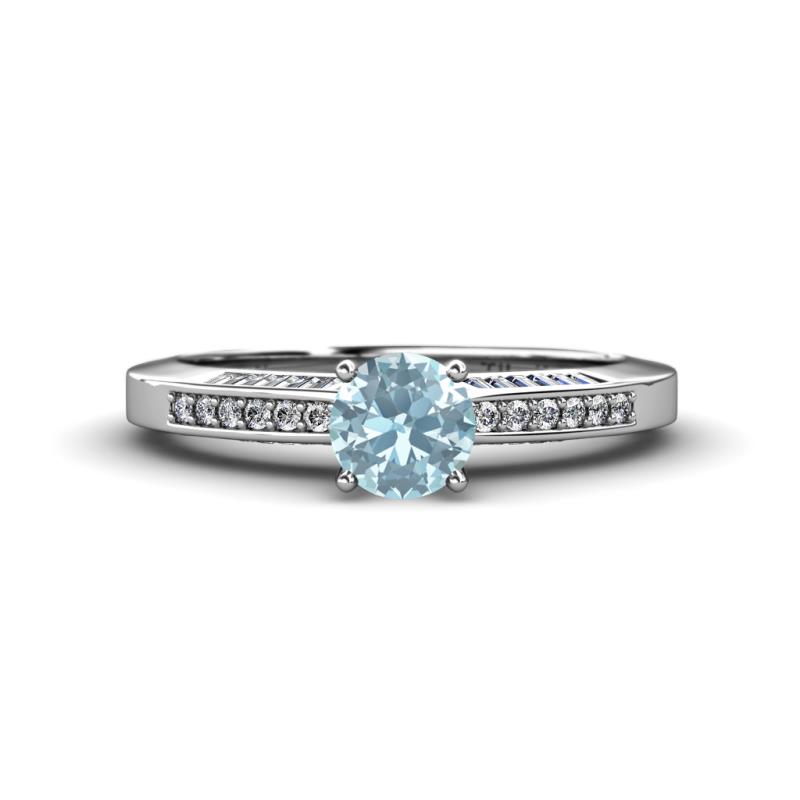 Lumina Classic Round Aquamarine with Round and Baguette Diamond Engagement Ring 
