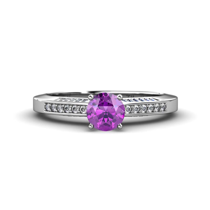 Lumina Classic Round Amethyst with Round and Baguette Diamond Engagement Ring 
