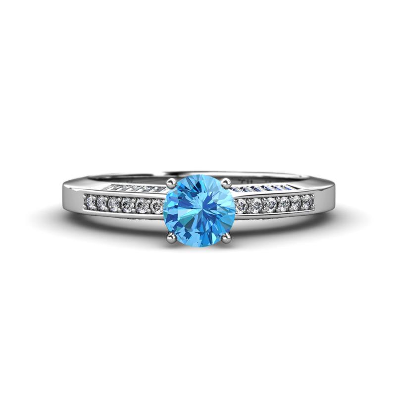 Lumina Classic Round Blue Topaz with Round and Baguette Diamond Engagement Ring 