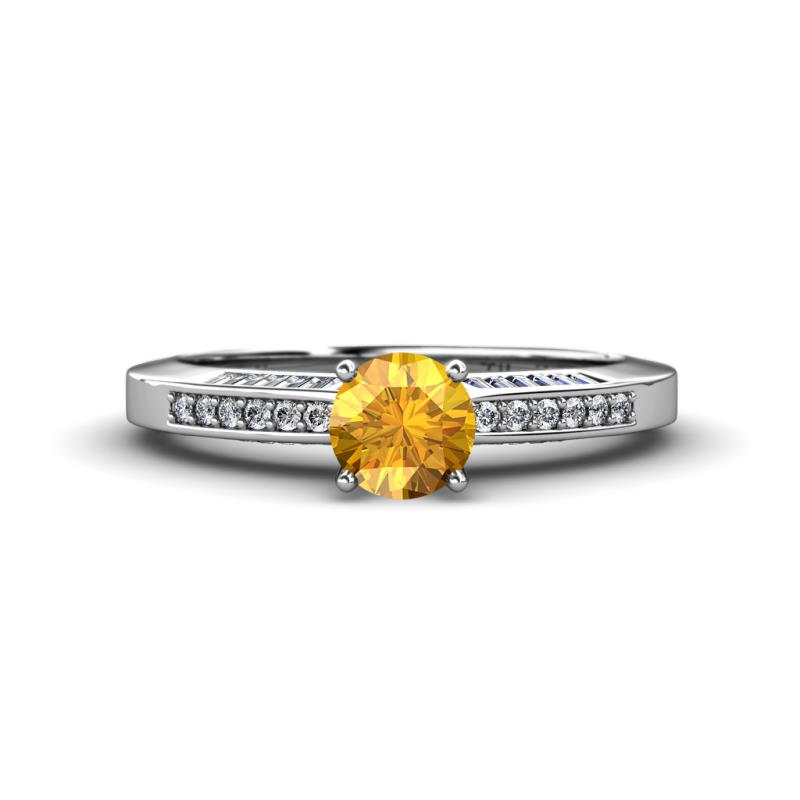Lumina Classic Round Citrine with Round and Baguette Diamond Engagement Ring 