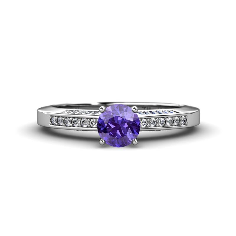 Lumina Classic Round Iolite with Round and Baguette Diamond Engagement Ring 