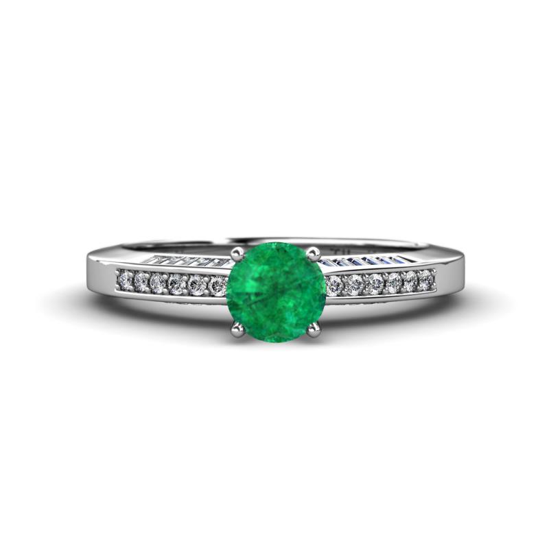 Lumina Classic Round Emerald with Round and Baguette Diamond Engagement Ring 