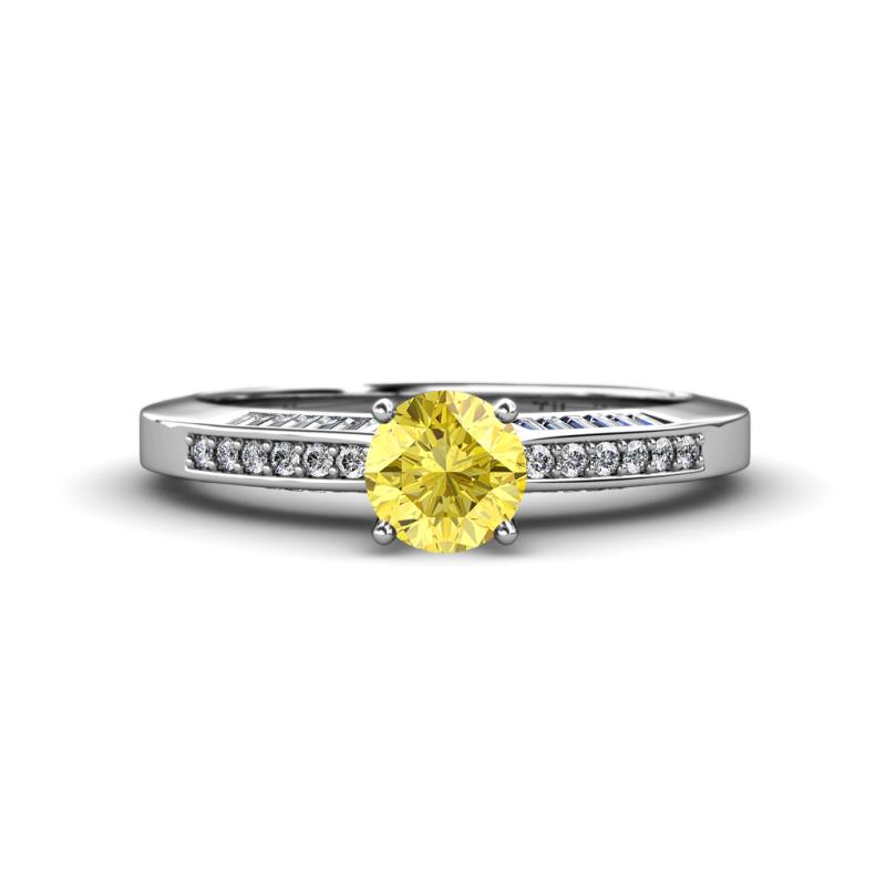 Lumina Classic Round Yellow Sapphire with Round and Baguette Diamond Engagement Ring 