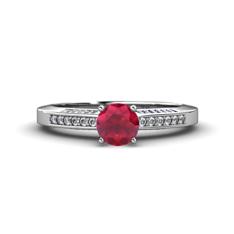 Lumina Classic Round Ruby with Round and Baguette Diamond Engagement Ring 