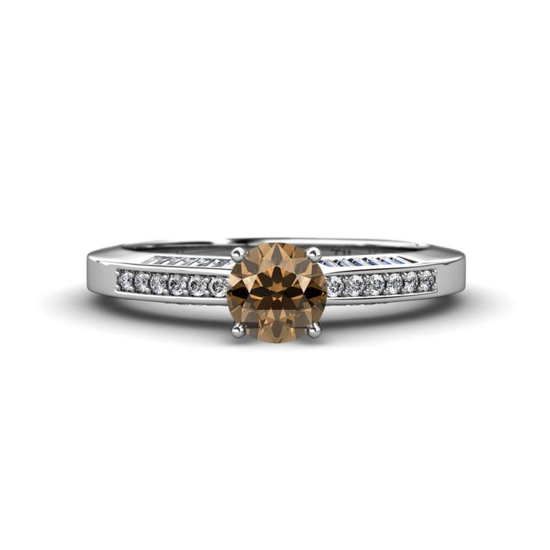 Lumina Classic Round Smoky Quartz with Round and Baguette Diamond Engagement Ring 