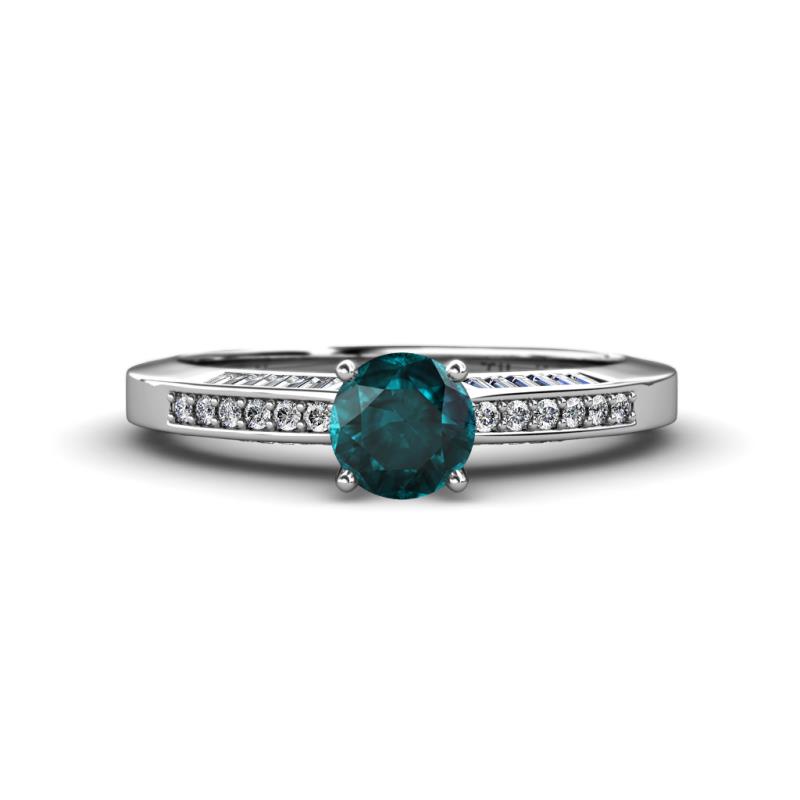 Lumina Classic Round London Blue Topaz with Round and Baguette Diamond Engagement Ring 