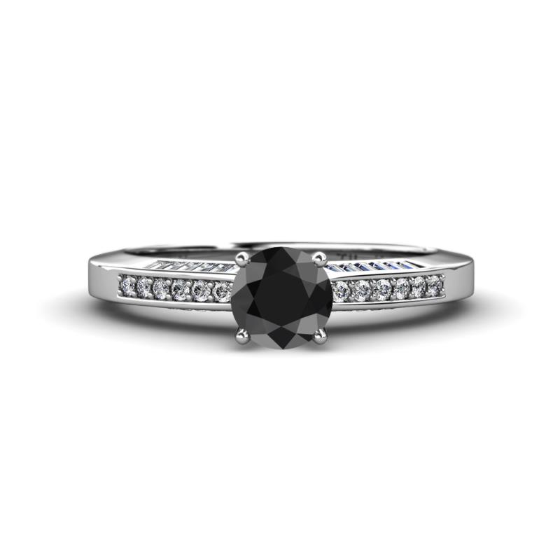 Lumina Classic Round Black Diamond with Round and Baguette White Diamond Engagement Ring 