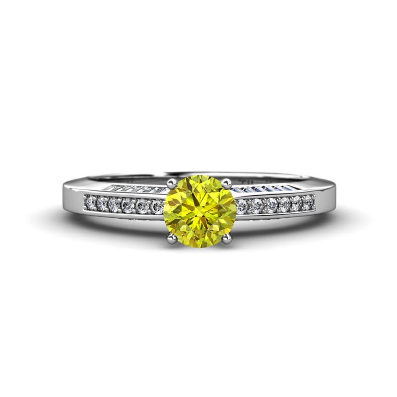 Lumina Classic Round Yellow Diamond with Round and Baguette White Diamond Engagement Ring 
