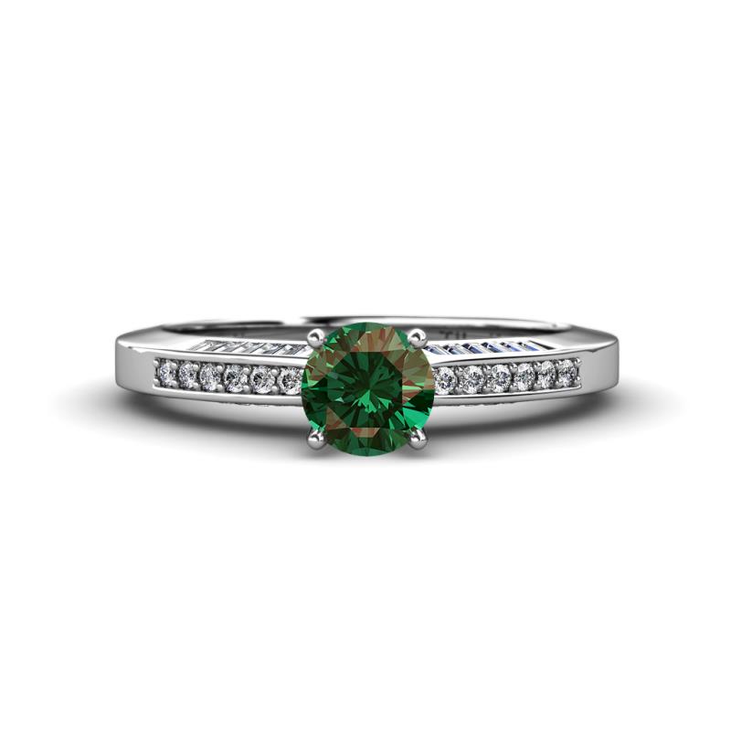 Lumina Classic Round Created Alexandrite with Round and Baguette Diamond Engagement Ring 