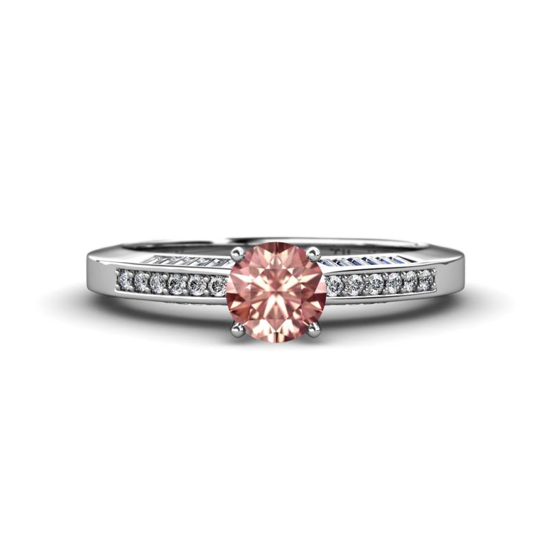 Lumina Classic Round Morganite with Round and Baguette Diamond Engagement Ring 