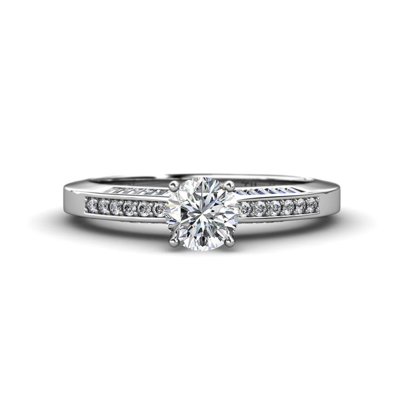 Lumina Classic Round Forever Brilliant Moissanite with Round and Baguette Diamond Engagement Ring 