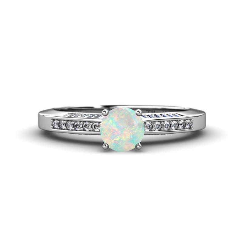 Lumina Classic Round Opal with Round and Baguette Diamond Engagement Ring 
