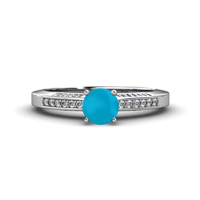 Lumina Classic Round Turquoise with Round and Baguette Diamond Engagement Ring 