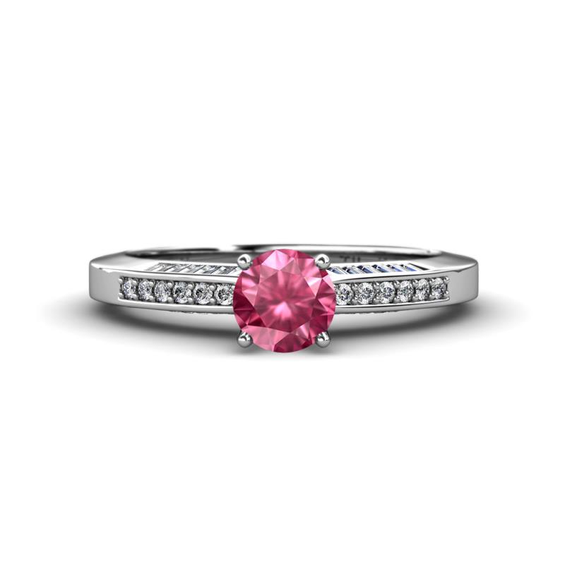 Lumina Classic Round Pink Tourmaline with Round and Baguette Diamond Engagement Ring 
