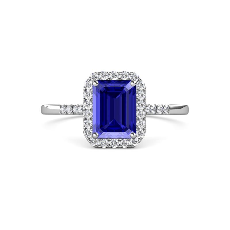Elizabeth Tanzanite and Diamond Halo Engagement Ring 