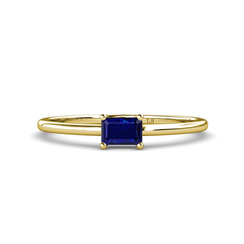 Norina Classic Emerald Cut 6x4 mm Blue Sapphire East West Solitaire Engagement Ring 