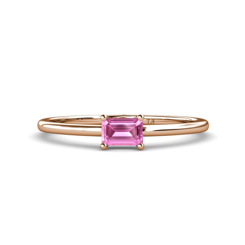 East West Diamond Halo and Pink Sapphire Necklace in 14K Rose Gold
