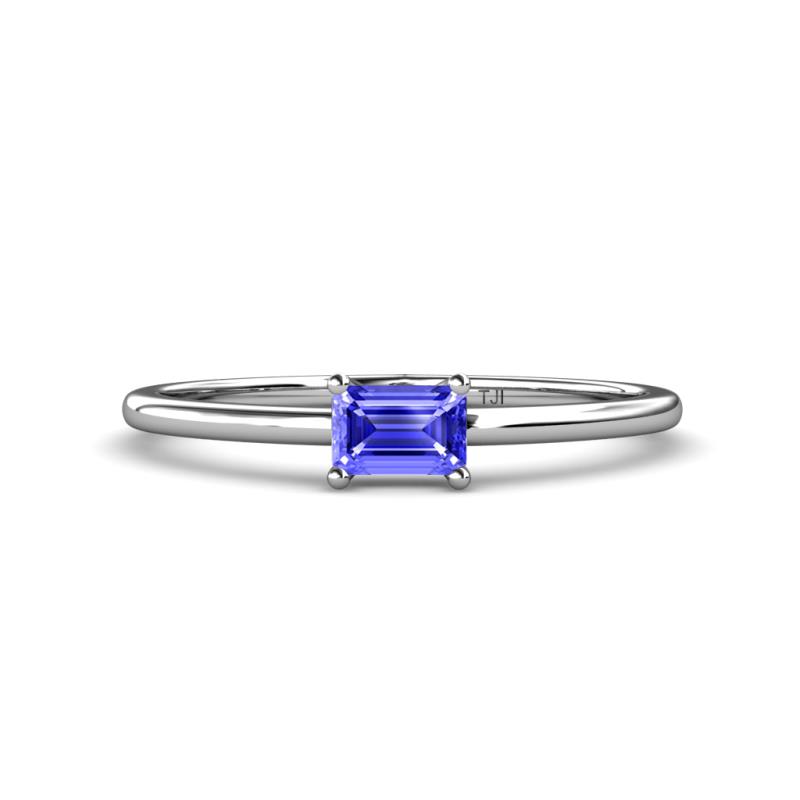 Norina Classic Emerald Cut 6x4 mm Tanzanite East West Solitaire Engagement Ring 