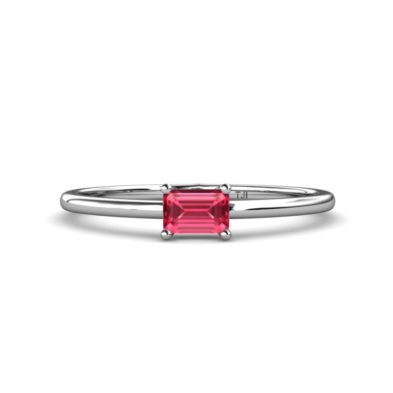 Norina Classic Emerald Cut 6x4 mm Pink Tourmaline East West Solitaire Engagement Ring 