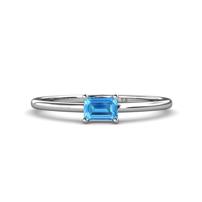 Norina Classic Emerald Cut 6x4 mm Blue Topaz East West Solitaire Engagement Ring 