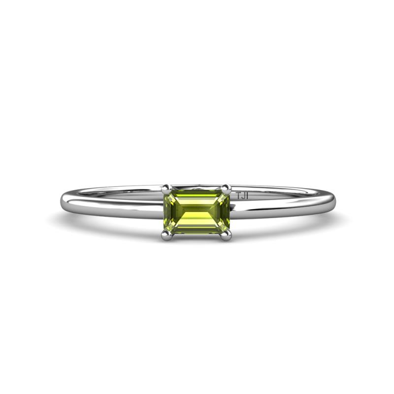 Norina Classic Emerald Cut 6x4 mm Peridot East West Solitaire Engagement Ring 