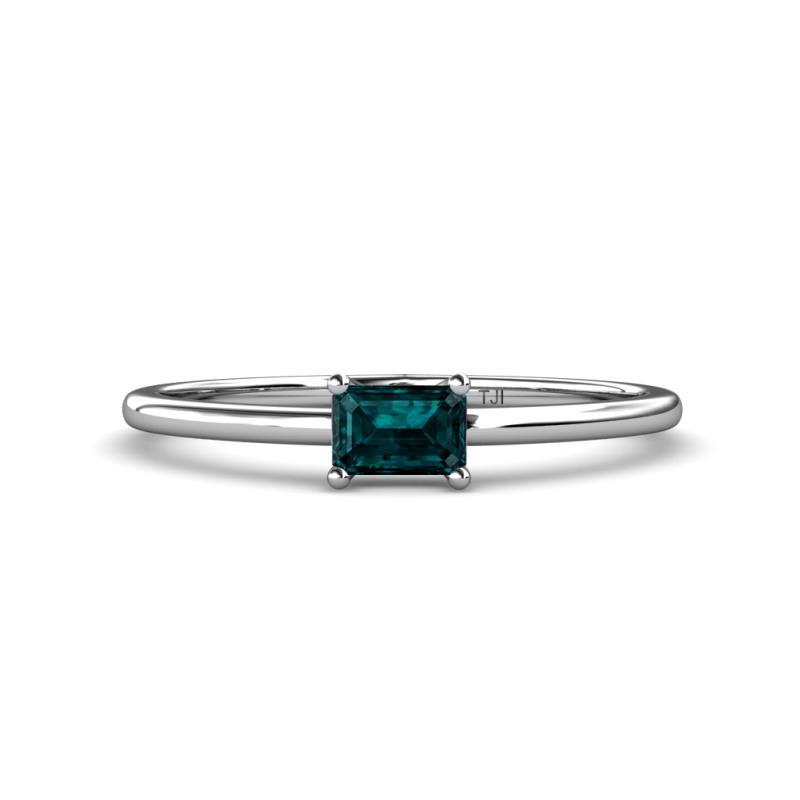 Norina Classic Emerald Cut 6x4 mm London Blue Topaz East West Solitaire Engagement Ring 