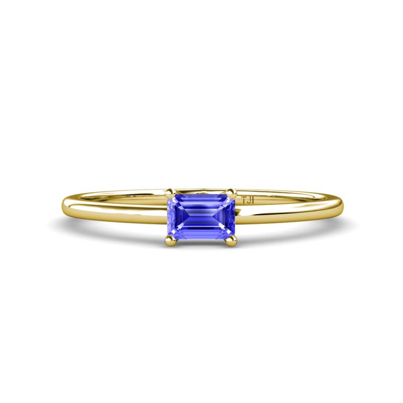 Norina Classic Emerald Cut 6x4 mm Tanzanite East West Solitaire Engagement Ring 