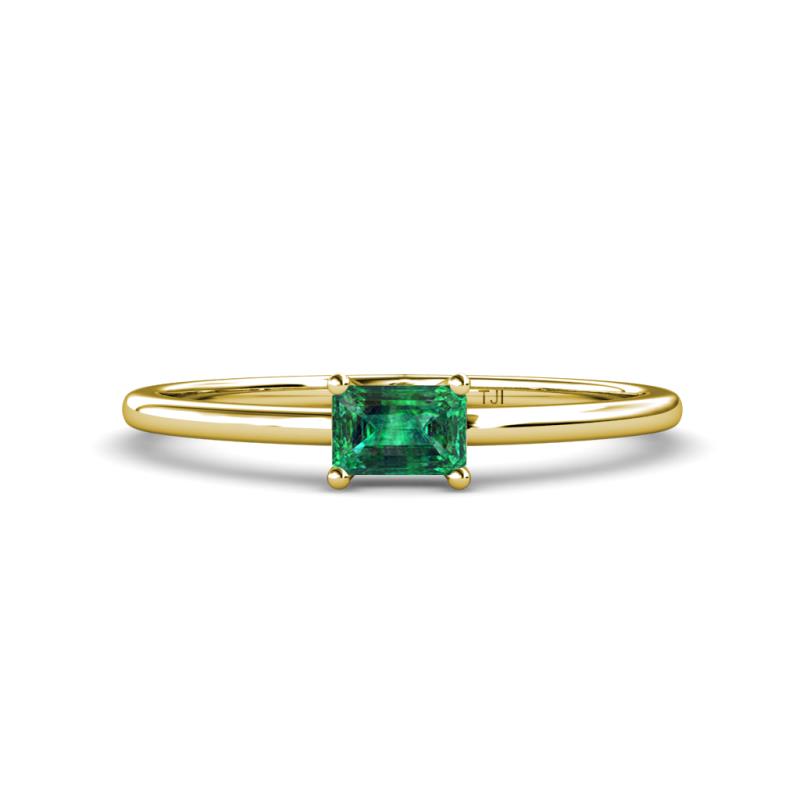 Norina Classic Emerald Cut 6x4 mm Emerald East West Solitaire Engagement Ring 