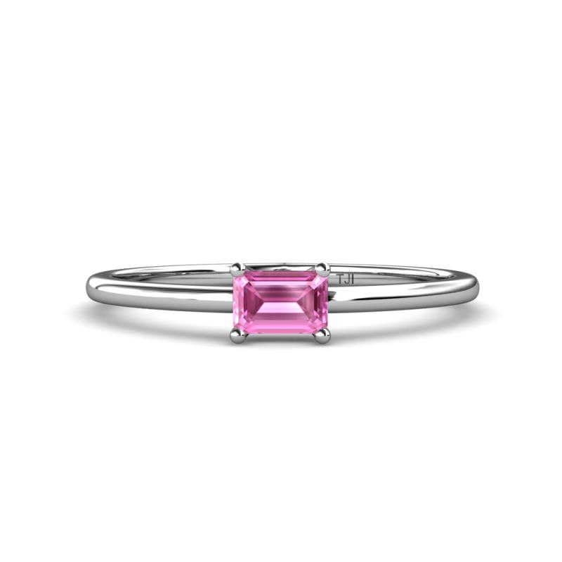 Norina Classic Emerald Cut 6x4 mm Pink Sapphire East West Solitaire Engagement Ring 