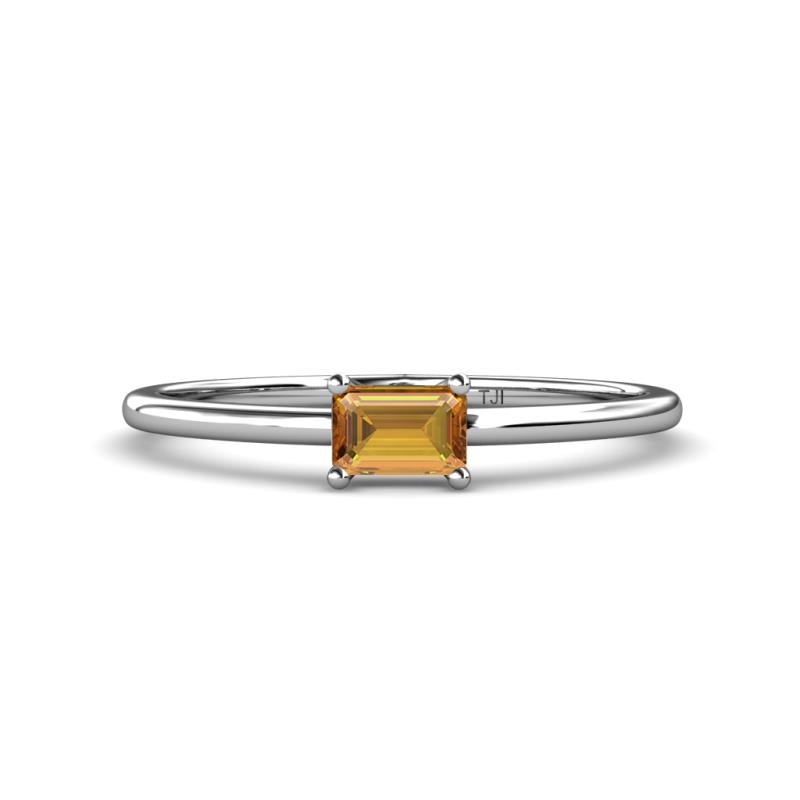 Norina Classic Emerald Cut 6x4 mm Citrine East West Solitaire Engagement Ring 