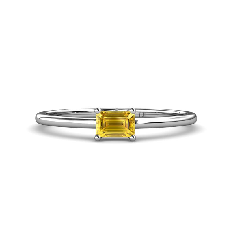 Norina Classic Emerald Cut 6x4 mm Yellow Sapphire East West Solitaire Engagement Ring 