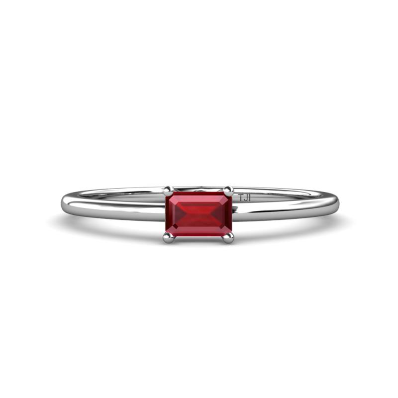 Norina Classic Emerald Cut 6x4 mm Ruby East West Solitaire Engagement Ring 