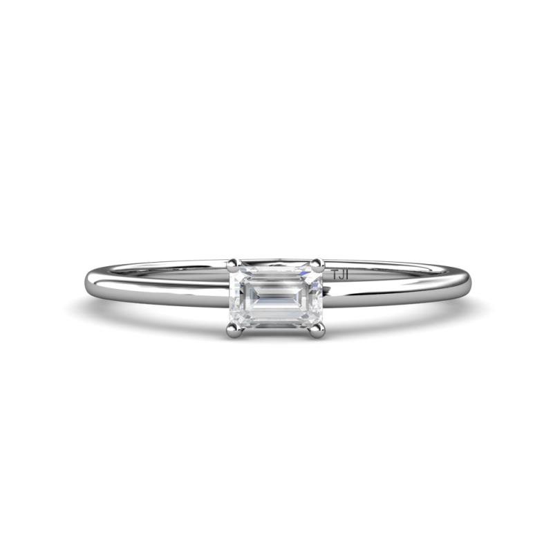 Norina Classic Emerald Cut 6x4 mm White Sapphire East West Solitaire Engagement Ring 
