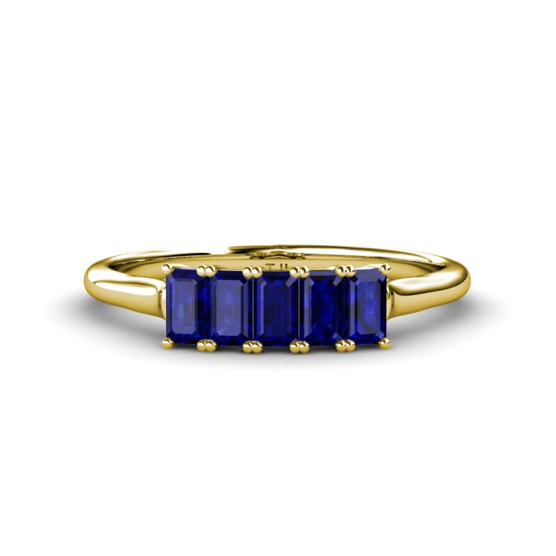 Noura 5x3 mm Emerald Cut Blue Sapphire 5 Stone Wedding Band 