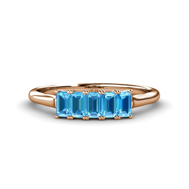 Noura 5x3 mm Emerald Cut Blue Topaz 5 Stone Wedding Band 