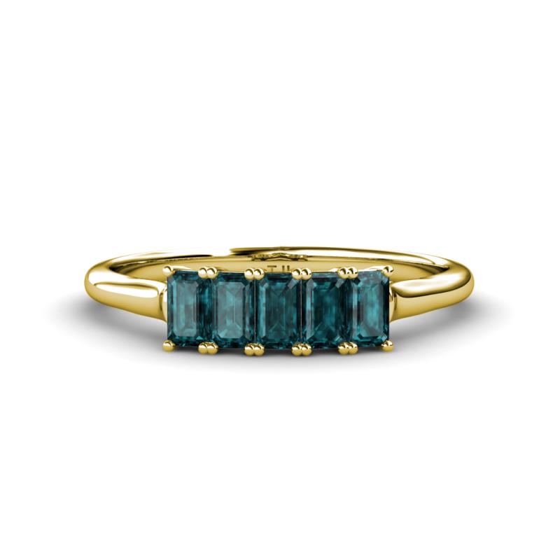 Noura 5x3 mm Emerald Cut London Blue Topaz 5 Stone Wedding Band 