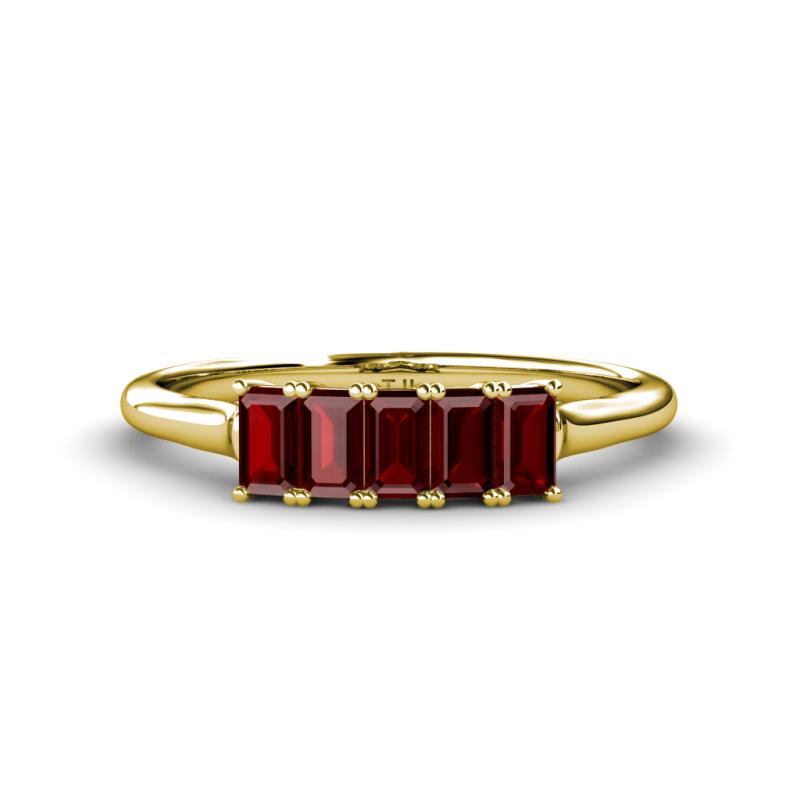 Noura 5x3 mm Emerald Cut Red Garnet 5 Stone Wedding Band 