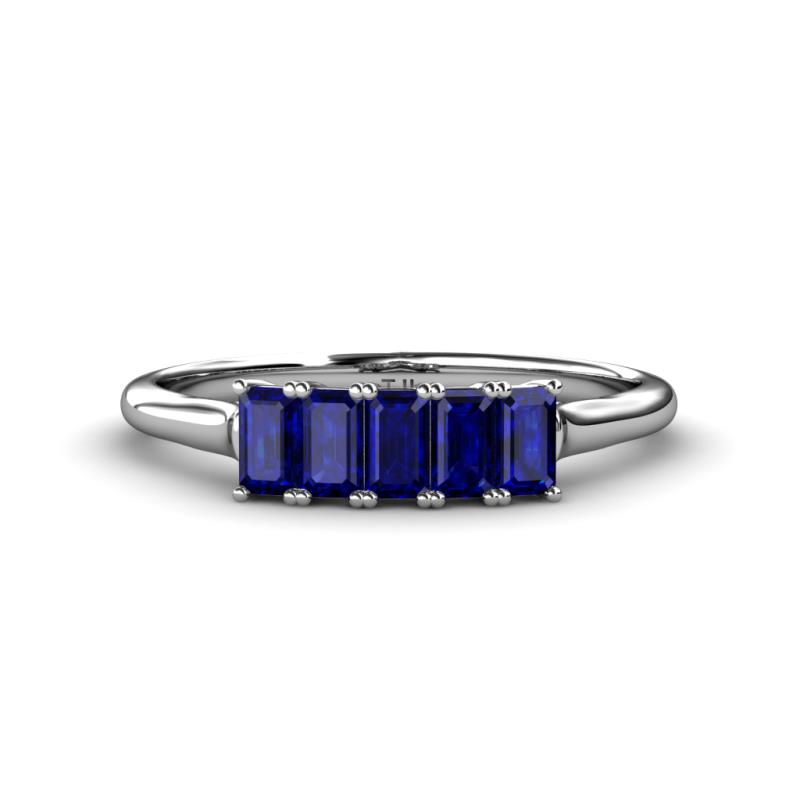 Noura 5x3 mm Emerald Cut Blue Sapphire 5 Stone Wedding Band 