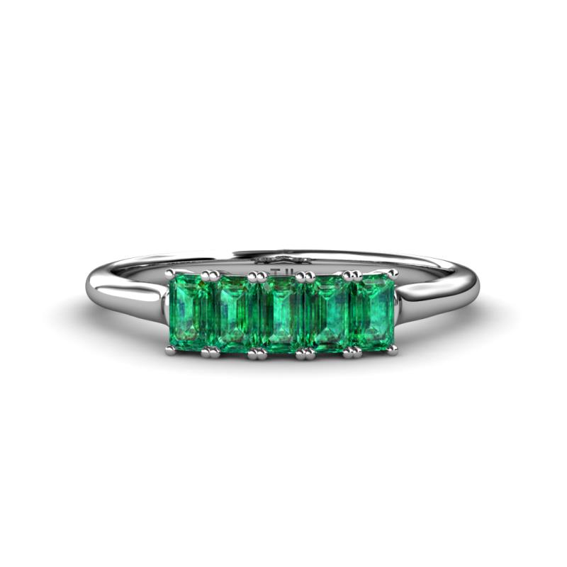 Noura 5x3 mm Emerald Cut Emerald 5 Stone Wedding Band 