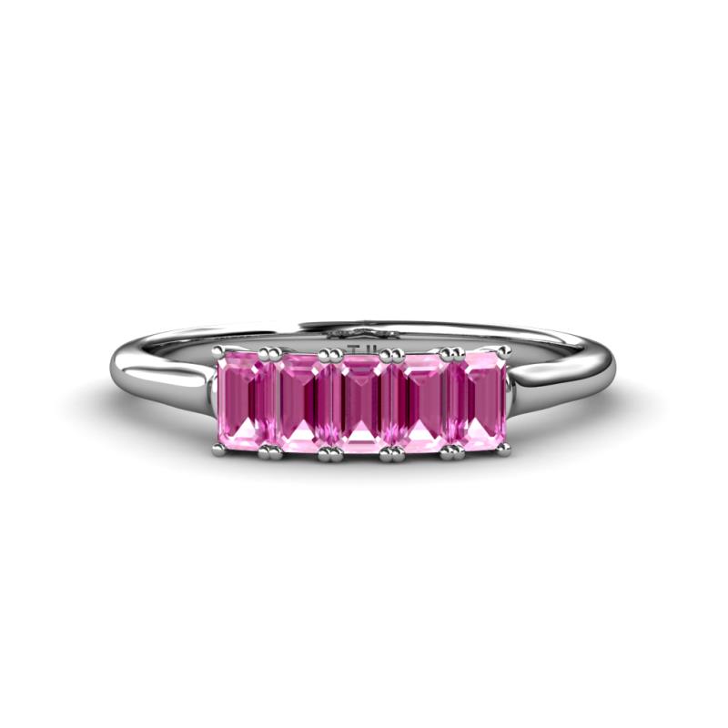 Noura 5x3 mm Emerald Cut Pink Sapphire 5 Stone Wedding Band 