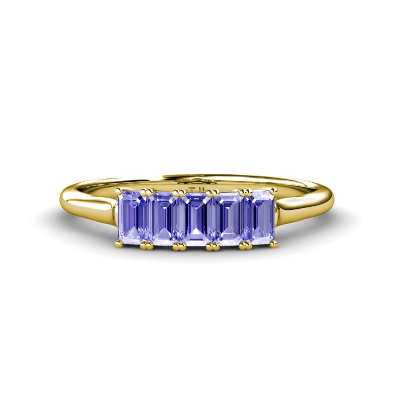 Noura 5x3 mm Emerald Cut Tanzanite 5 Stone Wedding Band 