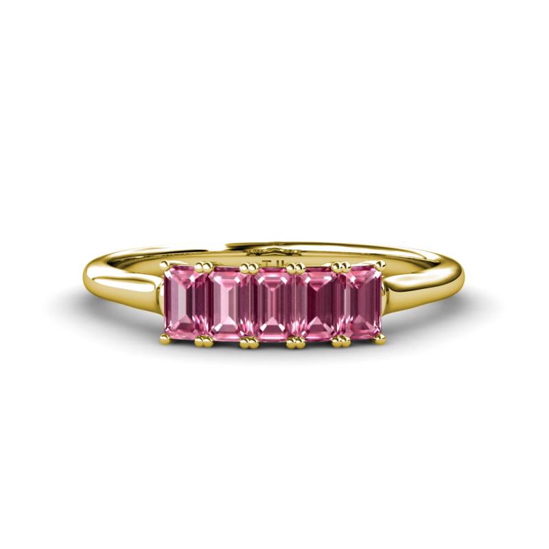 Noura 5x3 mm Emerald Cut Pink Tourmaline 5 Stone Wedding Band 