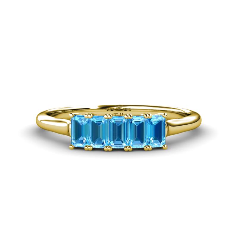 Noura 5x3 mm Emerald Cut Blue Topaz 5 Stone Wedding Band 