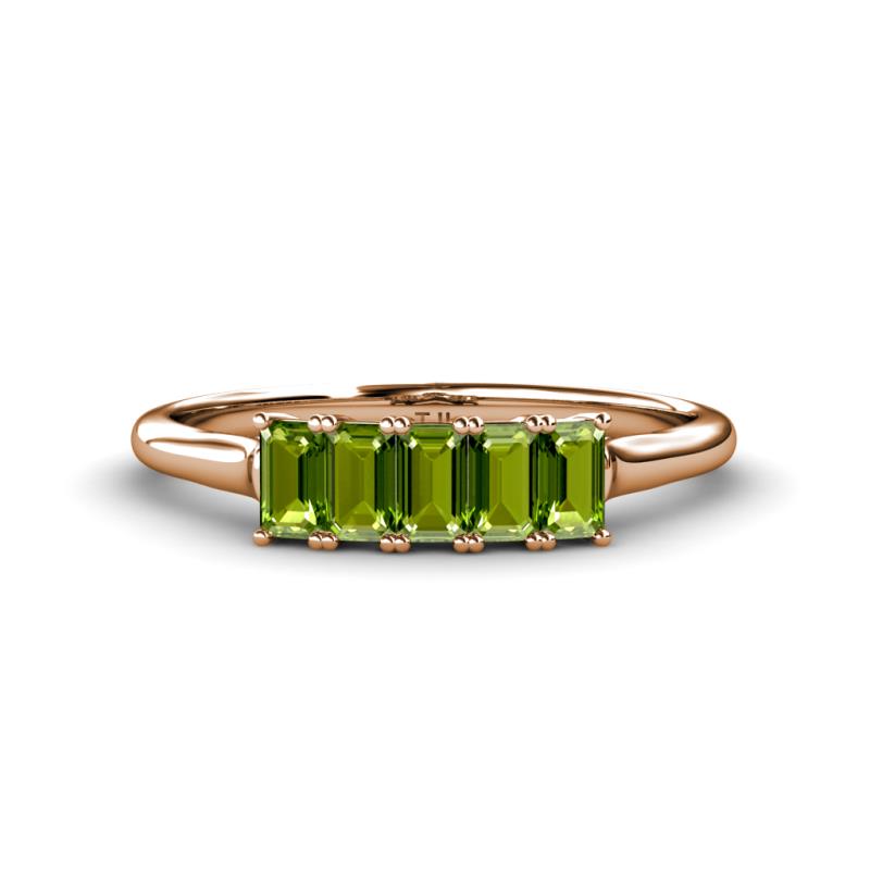 Noura 5x3 mm Emerald Cut Peridot 5 Stone Wedding Band 